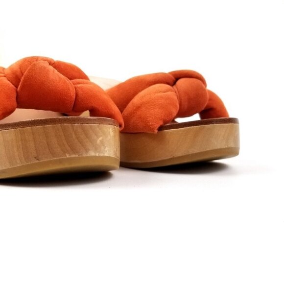Loeffler Randall Orange Suede‎ Taylor Knotted Wood Wedges Platform Heel Sandal 6 - Picture 6 of 10